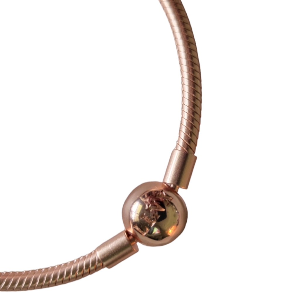 Linx 18K Rose Gold Smooth Snake Chain Charm Bracelet with Ball Clasp and Logo - Picture 7 of 10